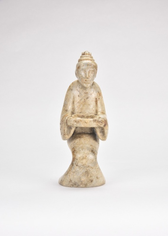 A Large Carved Jade Figure of a Kneeling Attendant, Han