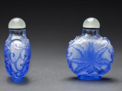 Qing-A Blue Glass ‘Flower’ Snuff Bottle