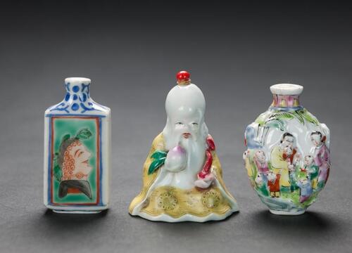 A Group of Three Porcelain Snuff Bottles