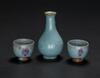 Yuan/Ming-A Junyao Blue Glazed Wine Bottle And Two Cups