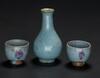 Yuan/Ming-A Junyao Blue Glazed Wine Bottle And Two Cups - 2