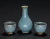 Yuan/Ming-A Junyao Blue Glazed Wine Bottle And Two Cups - 3