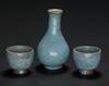 Yuan/Ming-A Junyao Blue Glazed Wine Bottle And Two Cups - 4