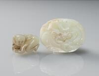 Qing-A White Jade Carved Dragon Pendant And Boy (2 Piece )