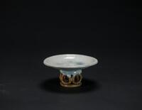 Late Qing/Republic-A Crackle Celadon Glaze Stem Cup With Mark