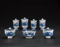 20th Century-A Blue And White Cups And Bowl (7 Pieces)