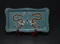 Late Qing / Republic-A Cloisonné ‘Double Dragon’ Plate (Wood Stand)