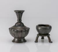 Qing-A Bronze Insert Silver Lotus Censer And Bronze Lotus Vase