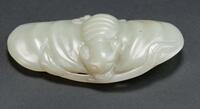 Qing-A White Jade Carved Bat And Coins