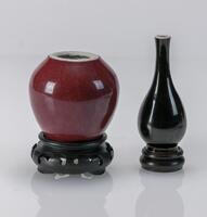 18Th/19Th -Red Glazed Waterpot And Small Black Galzed Vase