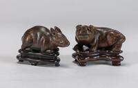 Qing-A Two Jade Carved A Rabit And A Beast