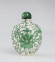 Qing-A Green And White ‘Flowers’ Porcelain Snuff Bottle