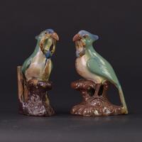 Late Qing/Republic-A Pair of Shiwan Parrots