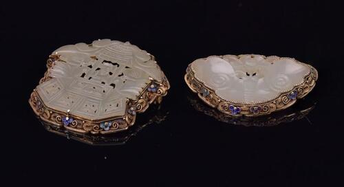 Late Qing/Republic-Two Celadon White Gilt-Silver Brooches (2Pieces)