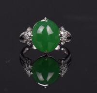A Silky Smooth Bright Green Jadeite Diamond Ring