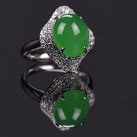 Top Quality Glassy Jadeite Jade Diamond Ring