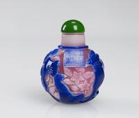 Late Qing/Republic-A pink Ground Blue Glass Snuff Bottle