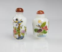 Early 20th Century - Two GLass Enamel “Birds And Flowers” Snuff Bottles