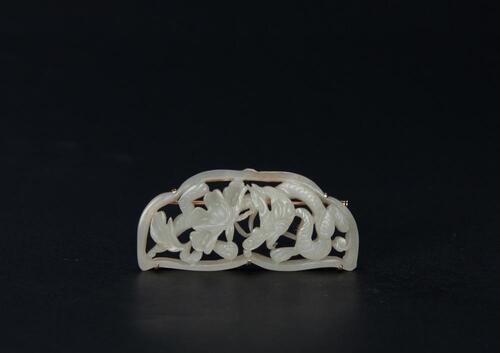 Qing-A White Jade Carved Dragon And Flowers Brooch