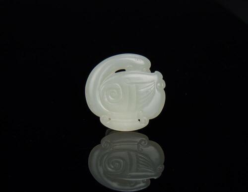 Qing-A White Jade Carved Mandarin Duct Pendant
