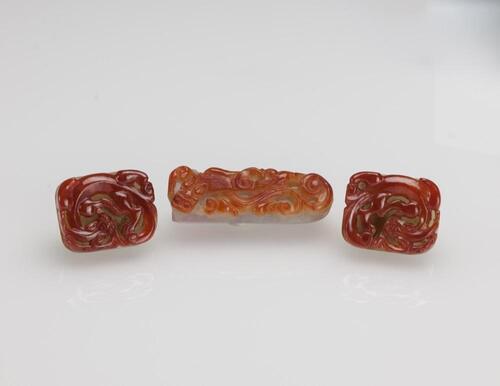 Qing -A Group of Reddish Jadeite Bell-buckle (3 Pieces)