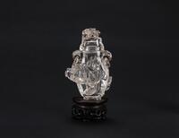 Qing-A Crystal Carved Chilong And Elephant Handle Vase (Wood Stand)