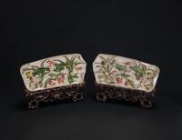 Qing-A Pair Of Ivory Carved And Color Lotus Flowers And Fishes In Pond