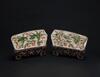 Qing-A Pair Of Ivory Carved And Color Lotus Flowers And Fishes In Pond