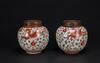 Late Qing/Republic-A Pair Of Iron Red Phoenix And Green Leaf Jars With Wood Covers - 3