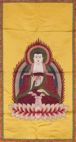 Qing - An Embroidered Silk Figure Of Shakyamuni