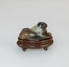 Antique - A Black White Jade Caved Butterfly And Cat (Wood stand) - 4
