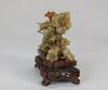 Qing-A Jadeite Carved Grasshoppers And Flower (Wood Stand) - 2