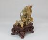 Qing-A Jadeite Carved Grasshoppers And Flower (Wood Stand) - 3