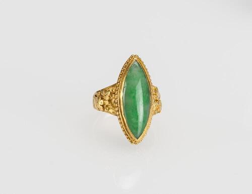 Republic - A Jadeite Mounted With Gold RingJadeite Ring (Guarantee Grade A Natural Jadeite Or Money Back Within 30 Days.)