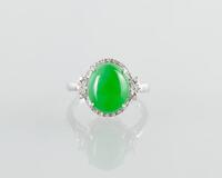 An Bright Apple Green Jadeite Diamond Ring