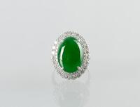 A High End Emerald Green Jadeite Diamond Ring
