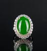 A High End Emerald Green Jadeite Diamond Ring - 6