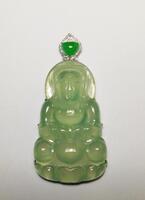 Exceptional Large Icy Bright Light Green Jadeite Jade Guanyin Pendant