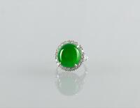 Top Quality Glassy Jadeite Jade Diamond Ring