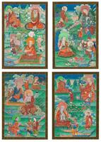 Late Qing - A Set Of Four Thangka 16 Lohan