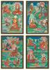 Late Qing - A Set Of Four Thangka 16 Lohan