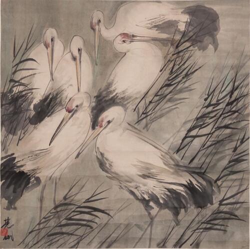 Lin Fengmian (1900-1991)- Ink And Color On Paper, Mounted.