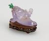 Qing-Amethyst Carved ‘Liu Hai and Toad’ Snuff Bottle, With Wood Stand - 4