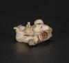 Qing - A White Coral Carved Koi (Wood Stand)<br>H:7.6 cm (3 in) - 4