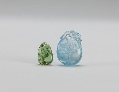 Qing - An Aquamarine And Green Tourmaline Carved Pendants