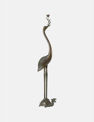 Qing-A Bronze Crane and Dragon Turtle Candlestick