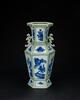 Qing-A Beautiful Celadon-Glazed Ground With Blue And White &#8216;Landscape, Flowers&#8217; Hexagonal Vase