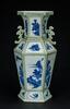 Qing-A Beautiful Celadon-Glazed Ground With Blue And White &#8216;Landscape, Flowers&#8217; Hexagonal Vase - 4