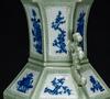 Qing-A Beautiful Celadon-Glazed Ground With Blue And White &#8216;Landscape, Flowers&#8217; Hexagonal Vase - 6