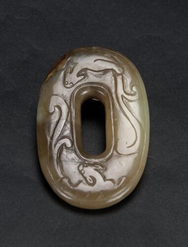 A Yellowish Jade Carved &#8216;Two Chilong&#8217; Pendant
